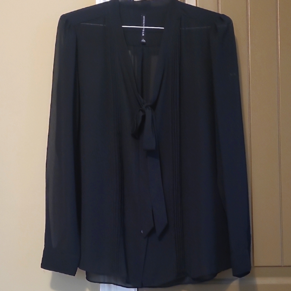 W118 by Walter Baker Black Tie Front Bib Collar Blouse